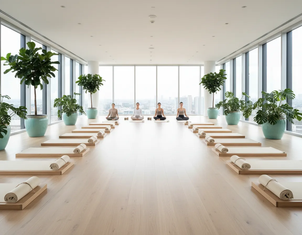 Bright wellness studio with yoga mats
